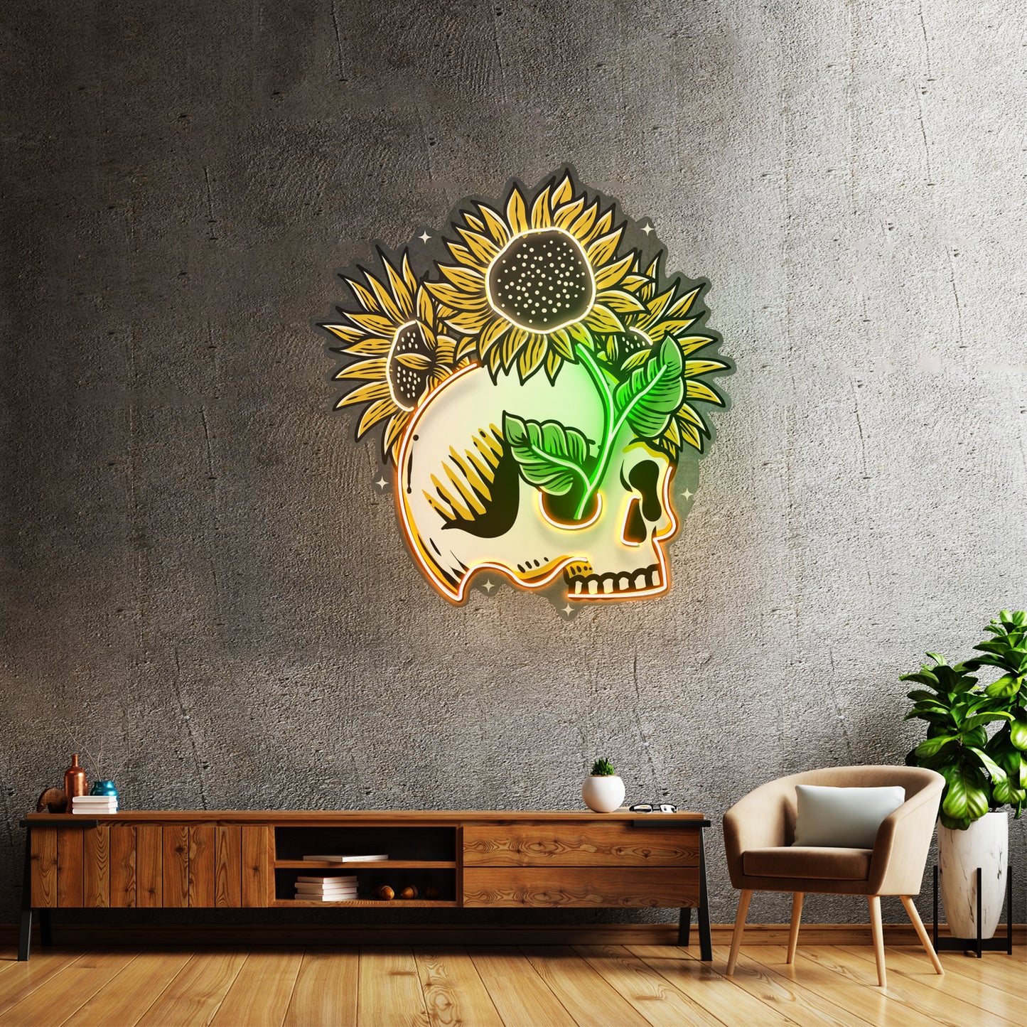 Skull Sun Flowers Led Neon Sign Light Custom Led Signs