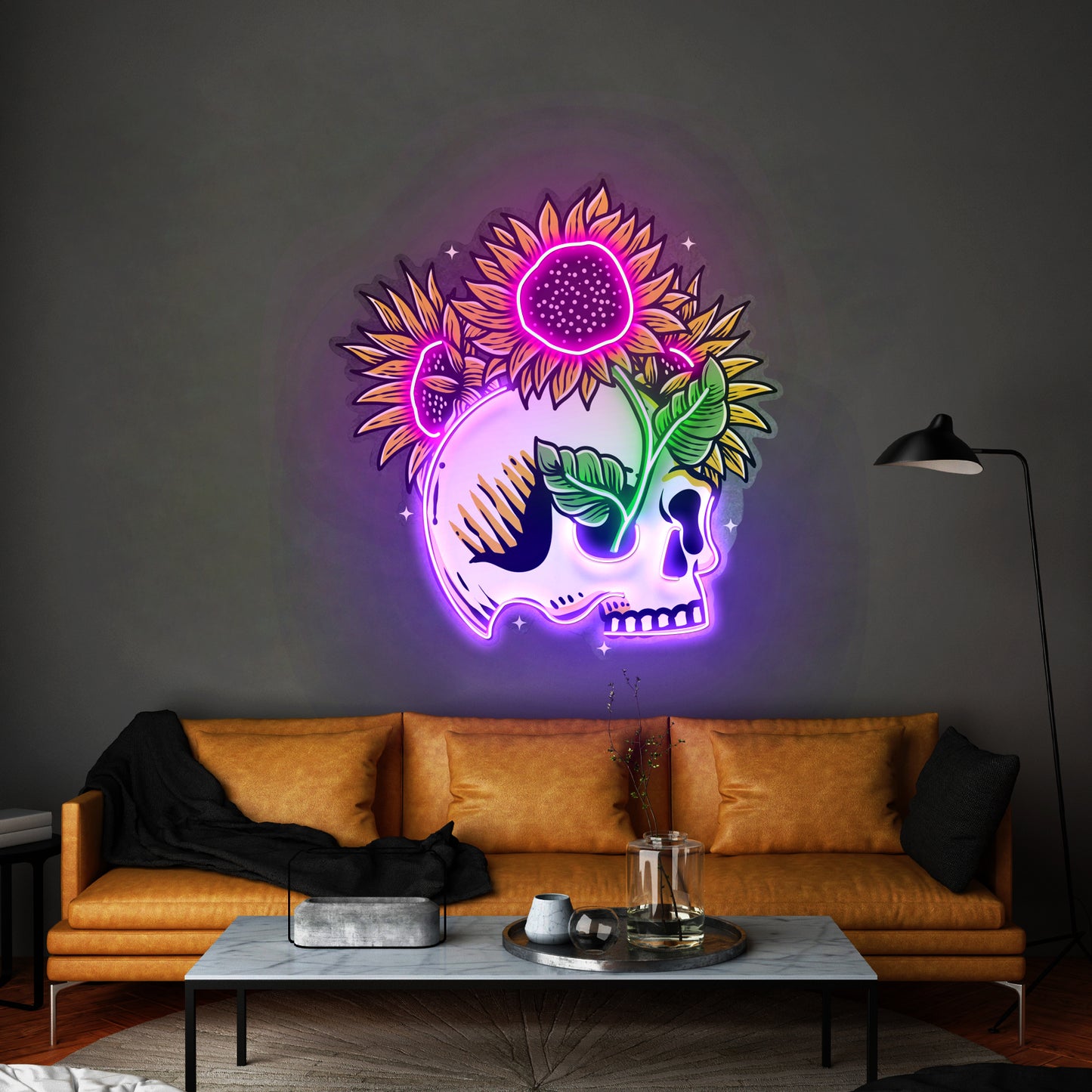 Skull Sun Flowers Led Neon Sign Light Custom Led Signs