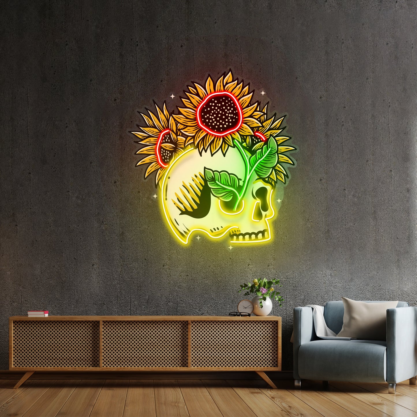 Skull Sun Flowers Led Neon Sign Light Custom Led Signs