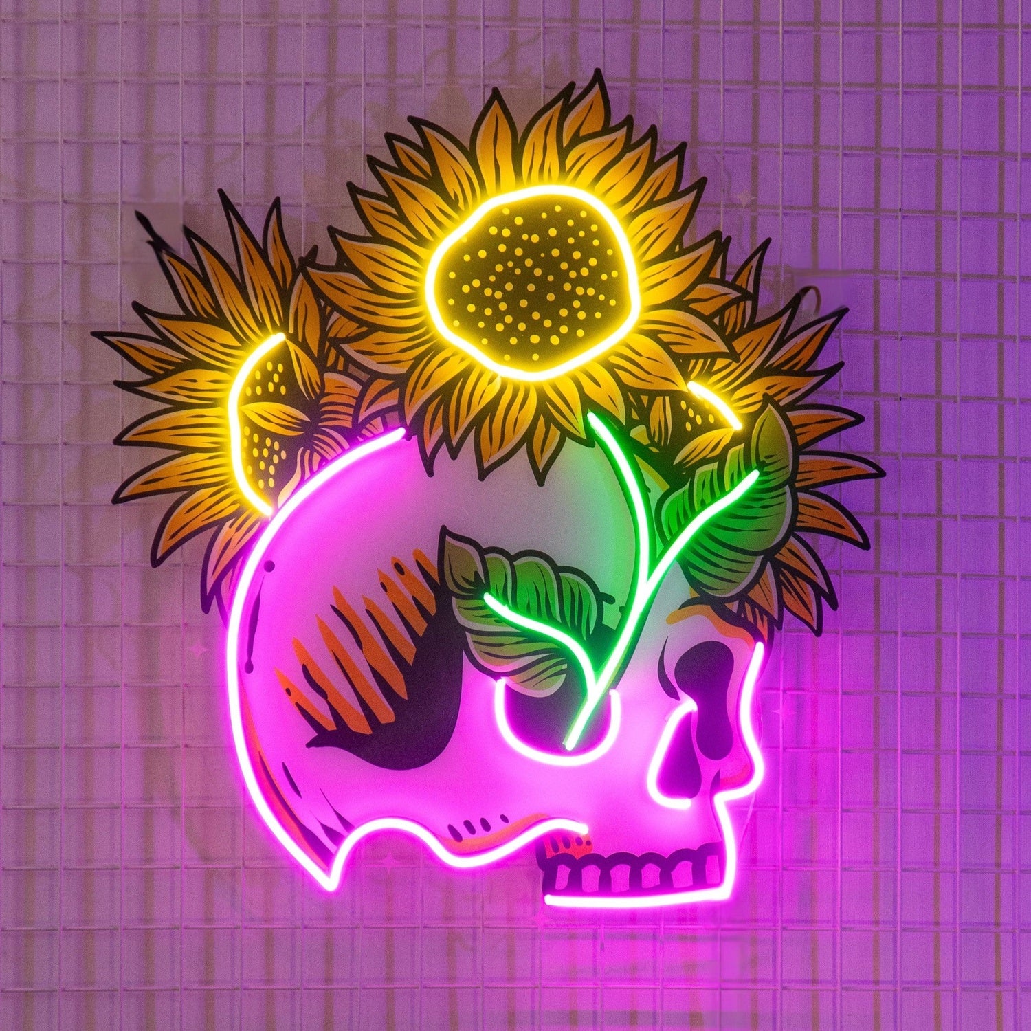 Skull Sun Flowers Multicolor Uv Printed Led Neon Sign For Bohemian Home Bar Decor | Shineneon