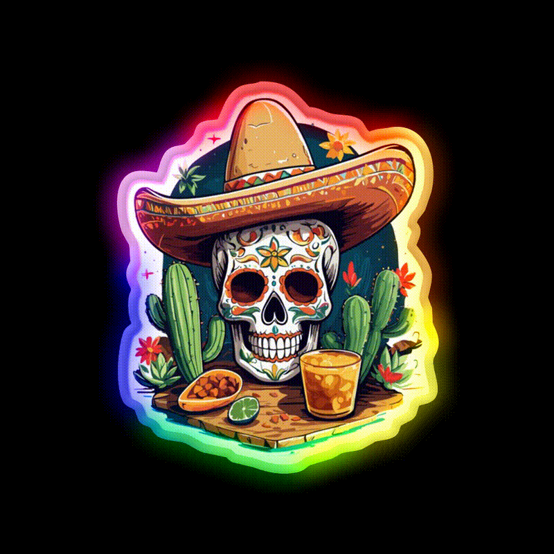 Skull Tequila Drink Cinco De Mayo Mexico Party Drink Tequila Led Neon Sign Rgb Color - LED neon sign close-up detail