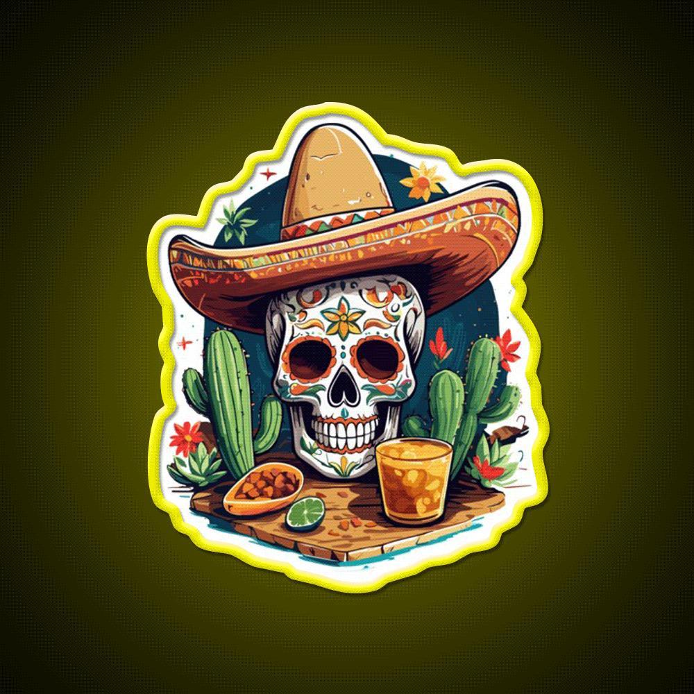 Skull Tequila Drink Cinco De Mayo Mexico Party Drink Tequila Led Neon Sign Rgb Color - Custom LED neon sign front view