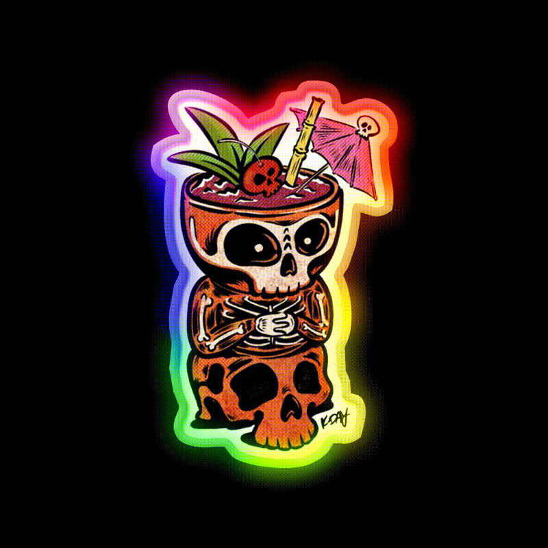 Skull Tiki Cocktail Bar Decor Led Neon Sign Rgb Color - LED neon sign close-up detail