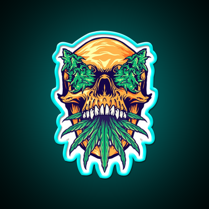 Skull Weed Hemp Inspired Green Leaf Led Neon Sign Rgb Color - Size and dimension reference