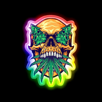 Skull Weed Hemp Inspired Green Leaf Led Neon Sign Rgb Color - LED neon sign close-up detail
