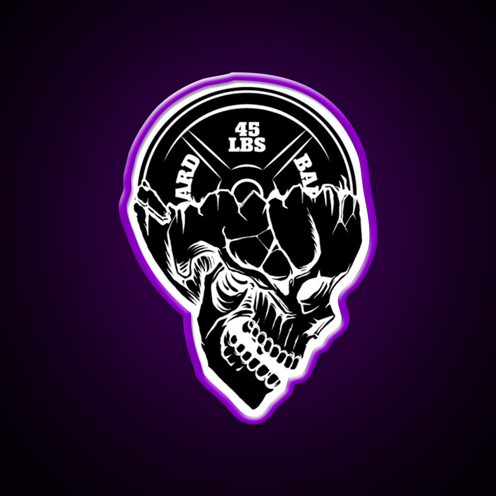 Skull Weight Plate Powerlifting Crossfit Gym Fitness Led Neon Sign Rgb Color