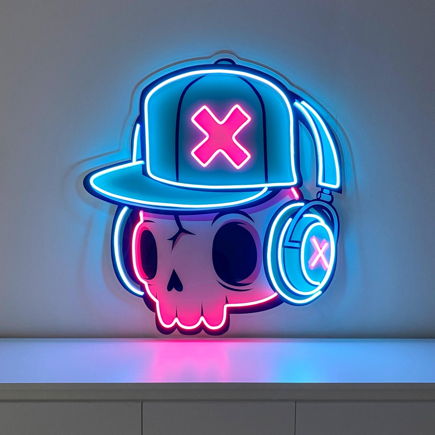 Skull With Headphones Green-Yellow Uv Printed Led Neon Sign For Studio Office Decor | Shineneon