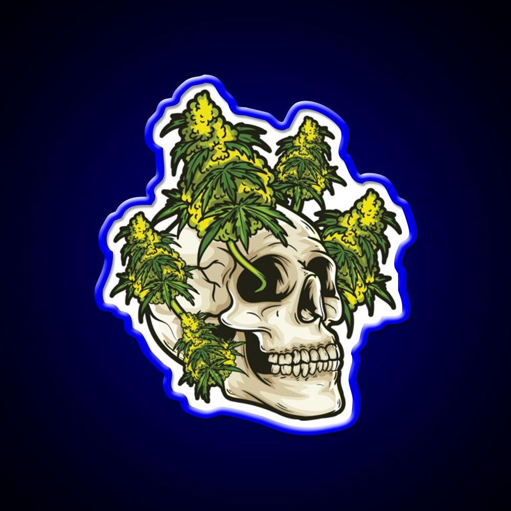 Skull With Weed Growing Out Of It Hemp Inspired Green Leaf Led Neon Sign Rgb Color - LED neon sign view 5