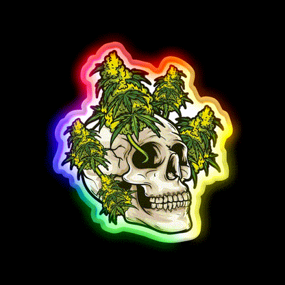 Skull With Weed Growing Out Of It Hemp Inspired Green Leaf Led Neon Sign Rgb Color - LED neon sign close-up detail