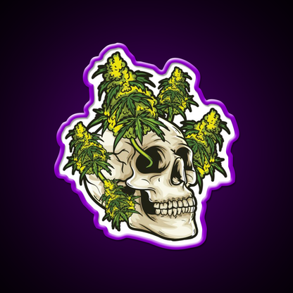 Skull With Weed Growing Out Of It Hemp Inspired Green Leaf Led Neon Sign Rgb Color - LED neon sign view 9