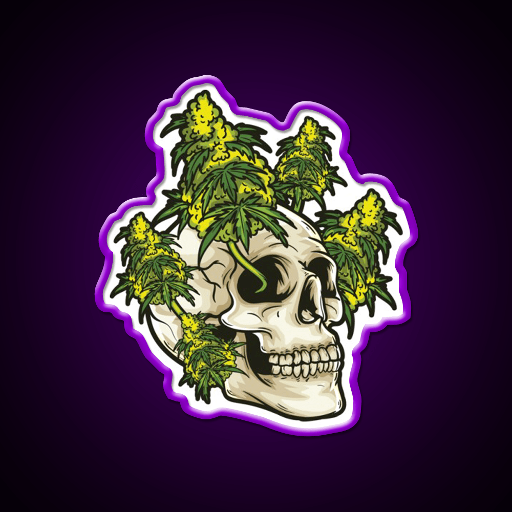 Skull With Weed Growing Out Of It Hemp Inspired Green Leaf Led Neon Sign Rgb Color - Shineneon