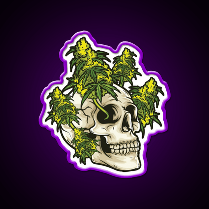 Skull With Weed Growing Out Of It Hemp Inspired Green Leaf Led Neon Sign Rgb Color - Shineneon