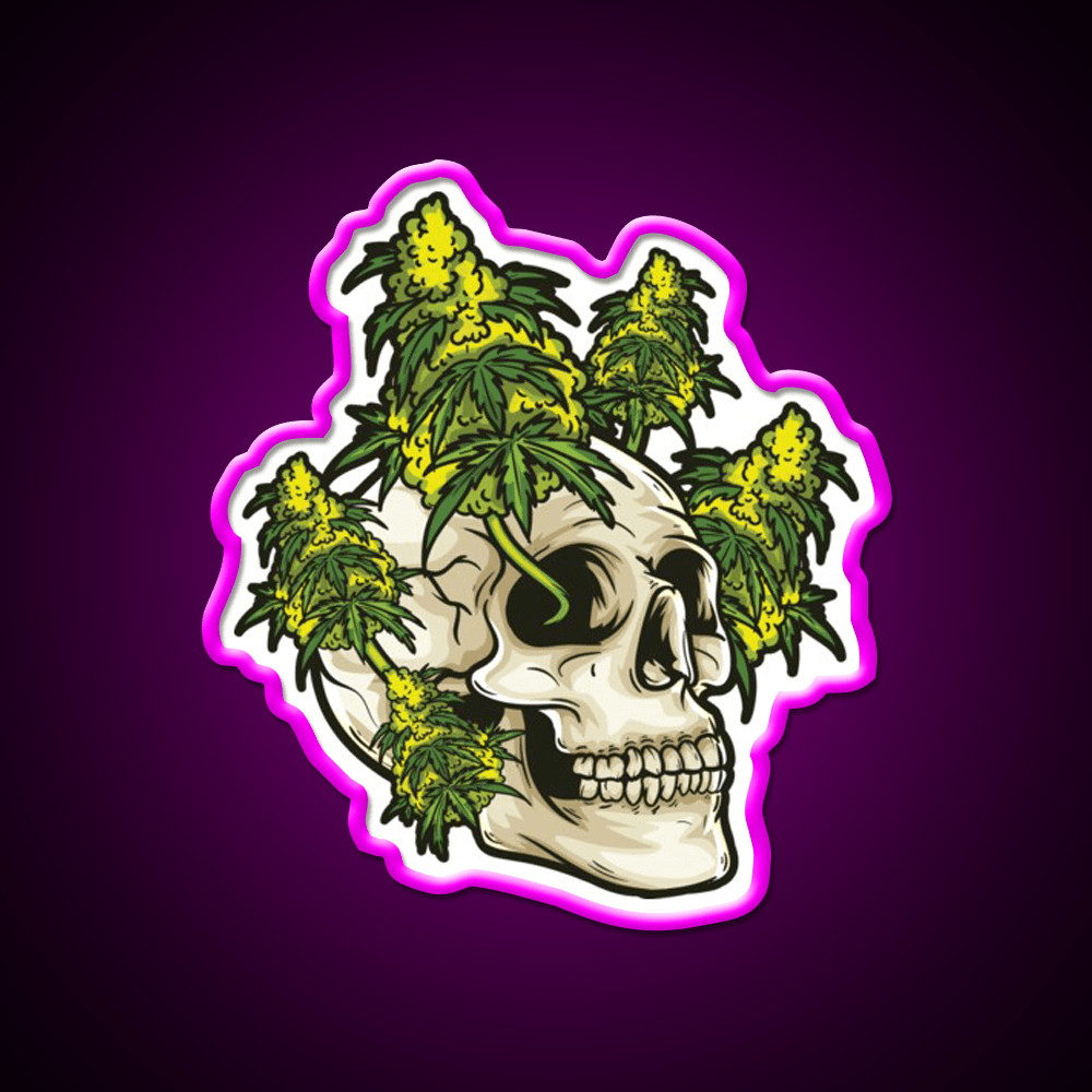 Skull With Weed Growing Out Of It Hemp Inspired Green Leaf Led Neon Sign Rgb Color - Shineneon