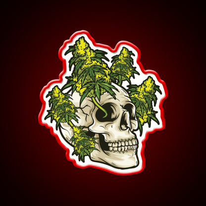 Skull With Weed Growing Out Of It Hemp Inspired Green Leaf Led Neon Sign Rgb Color - Shineneon