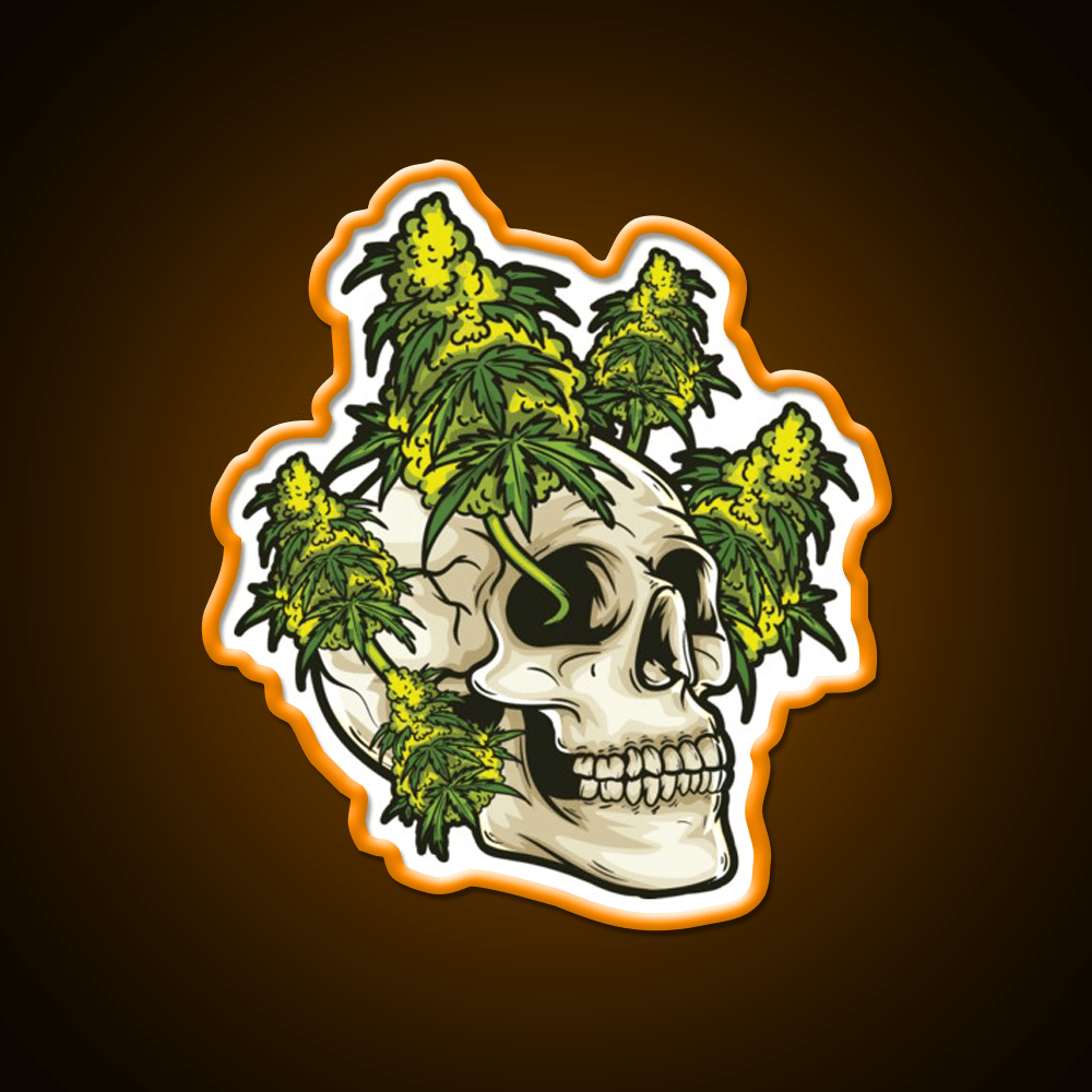 Skull With Weed Growing Out Of It Hemp Inspired Green Leaf Led Neon Sign Rgb Color - Shineneon