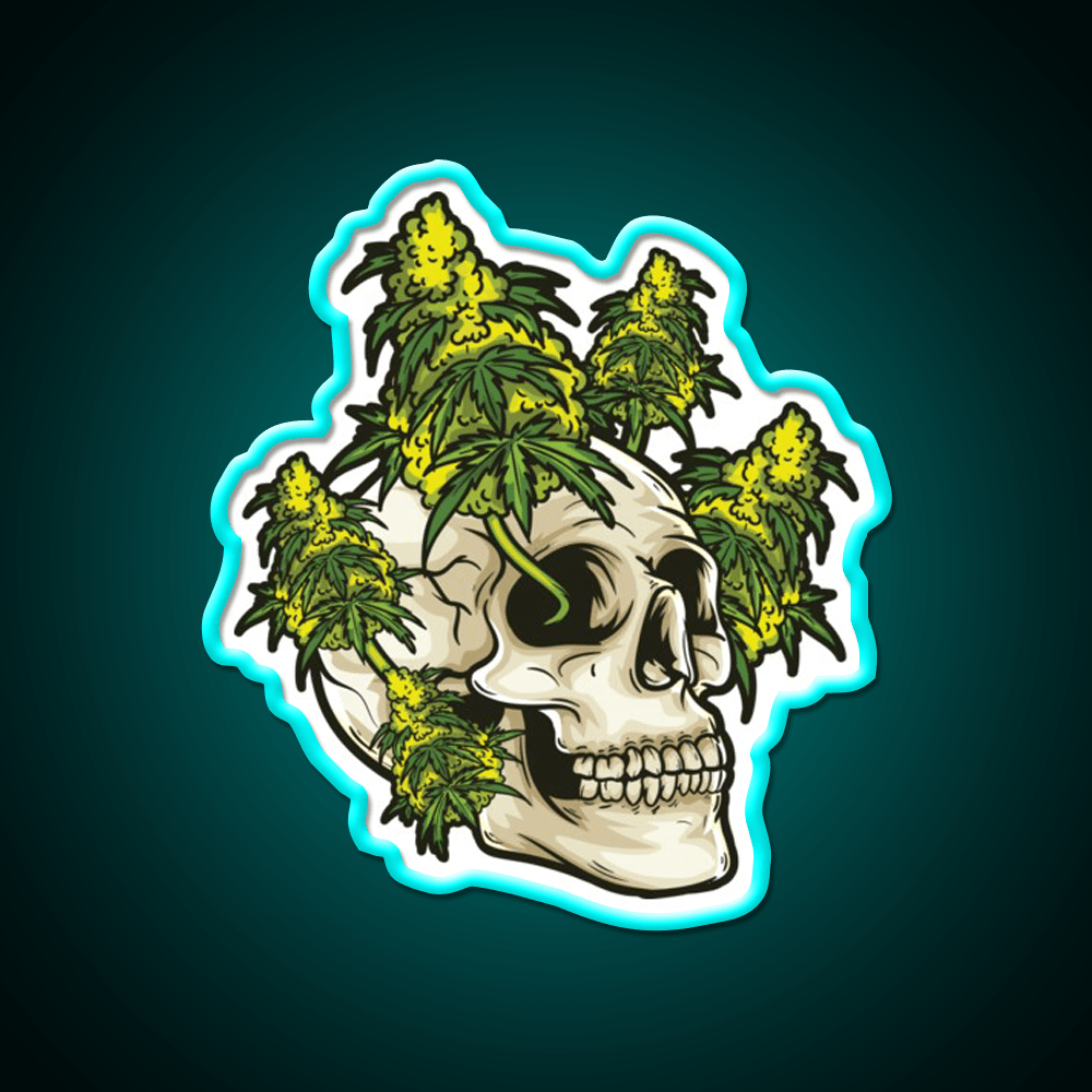 Skull With Weed Growing Out Of It Hemp Inspired Green Leaf Led Neon Sign Rgb Color - Shineneon