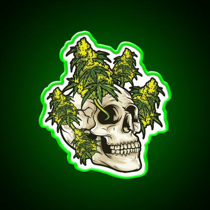 Skull With Weed Growing Out Of It Hemp Inspired Green Leaf Led Neon Sign Rgb Color - Shineneon