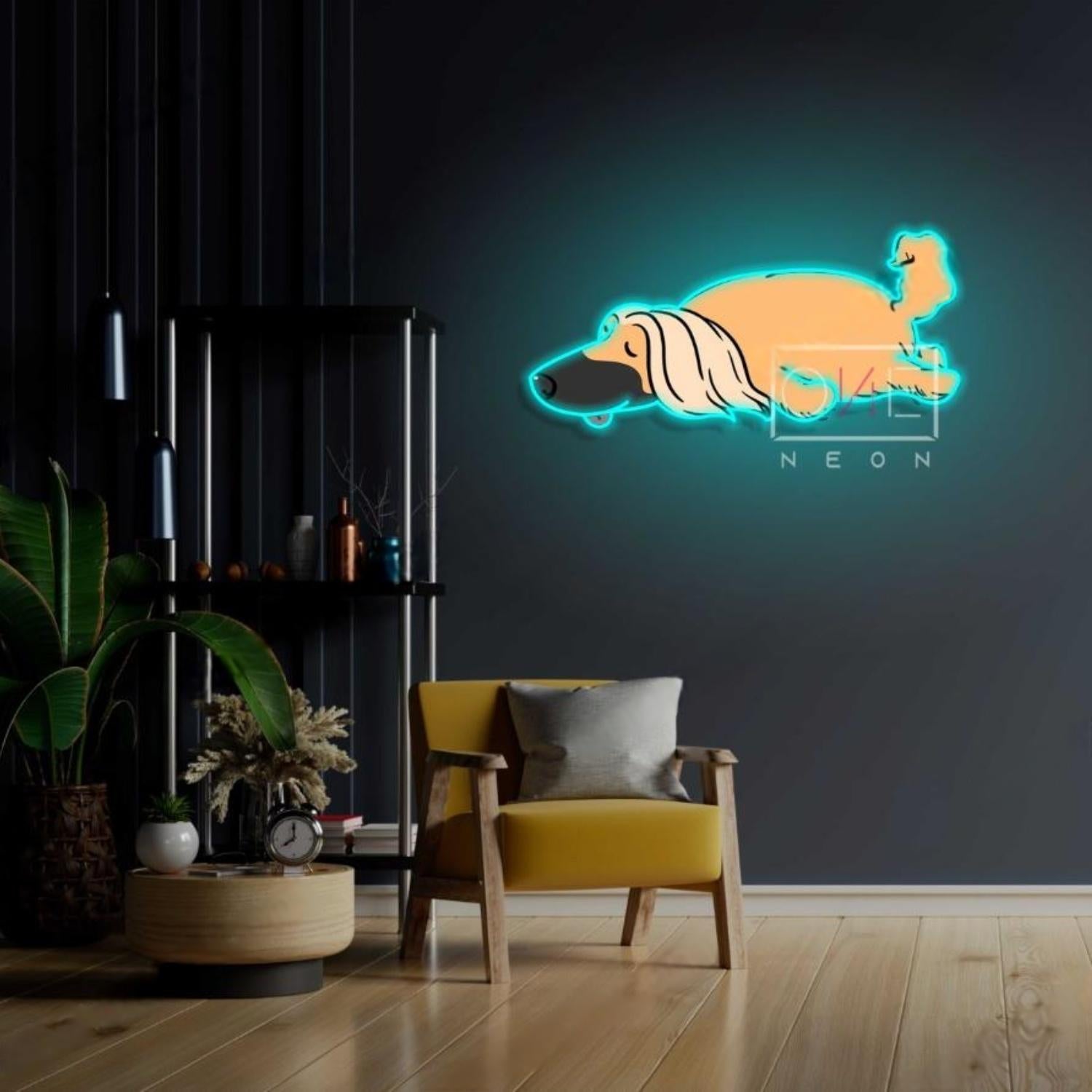 Sleeping Afghan Hound Teal And Orange Led Neon Sign For Modern Home Decor | Shineneon