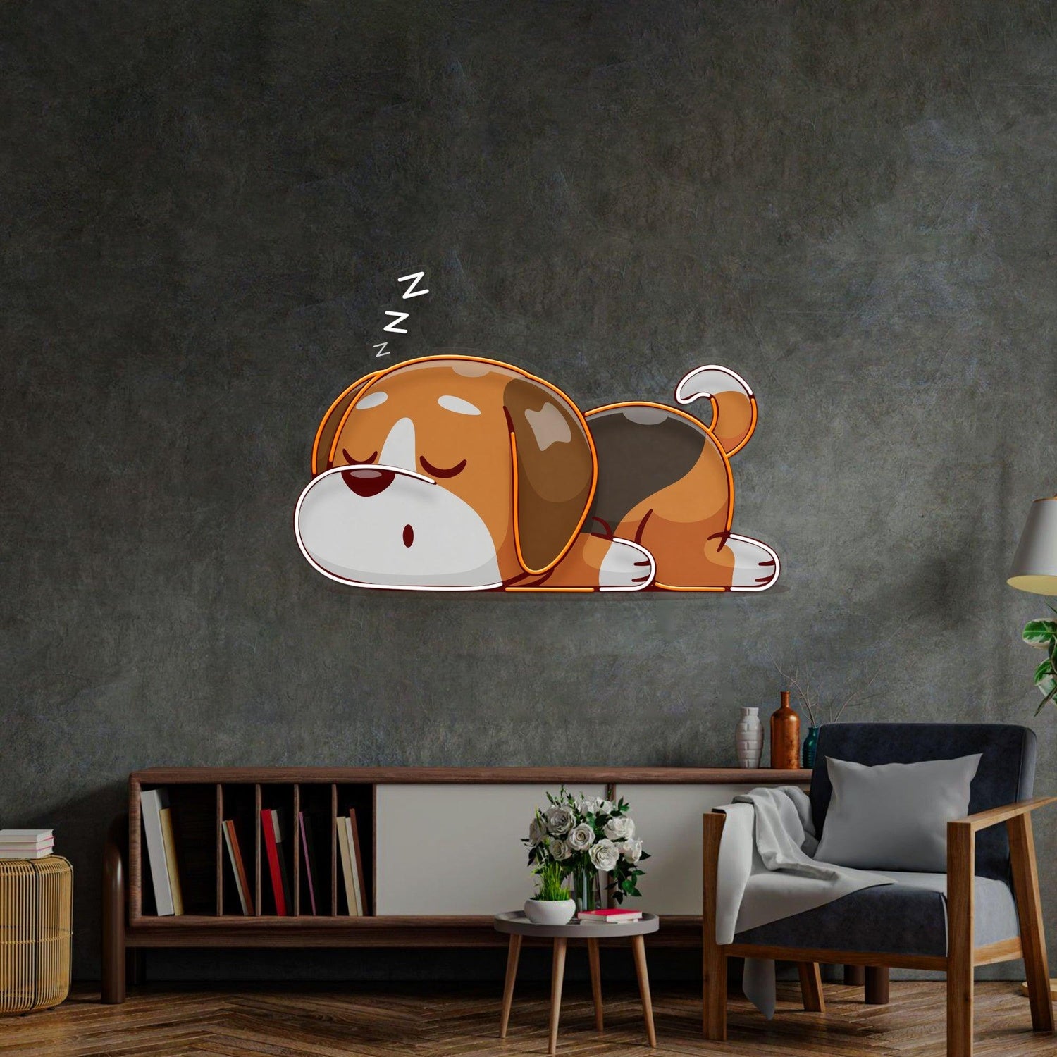 Sleeping Dog Zzz Uv Printed Led Neon Sign Home Wall Decor | Shineneon