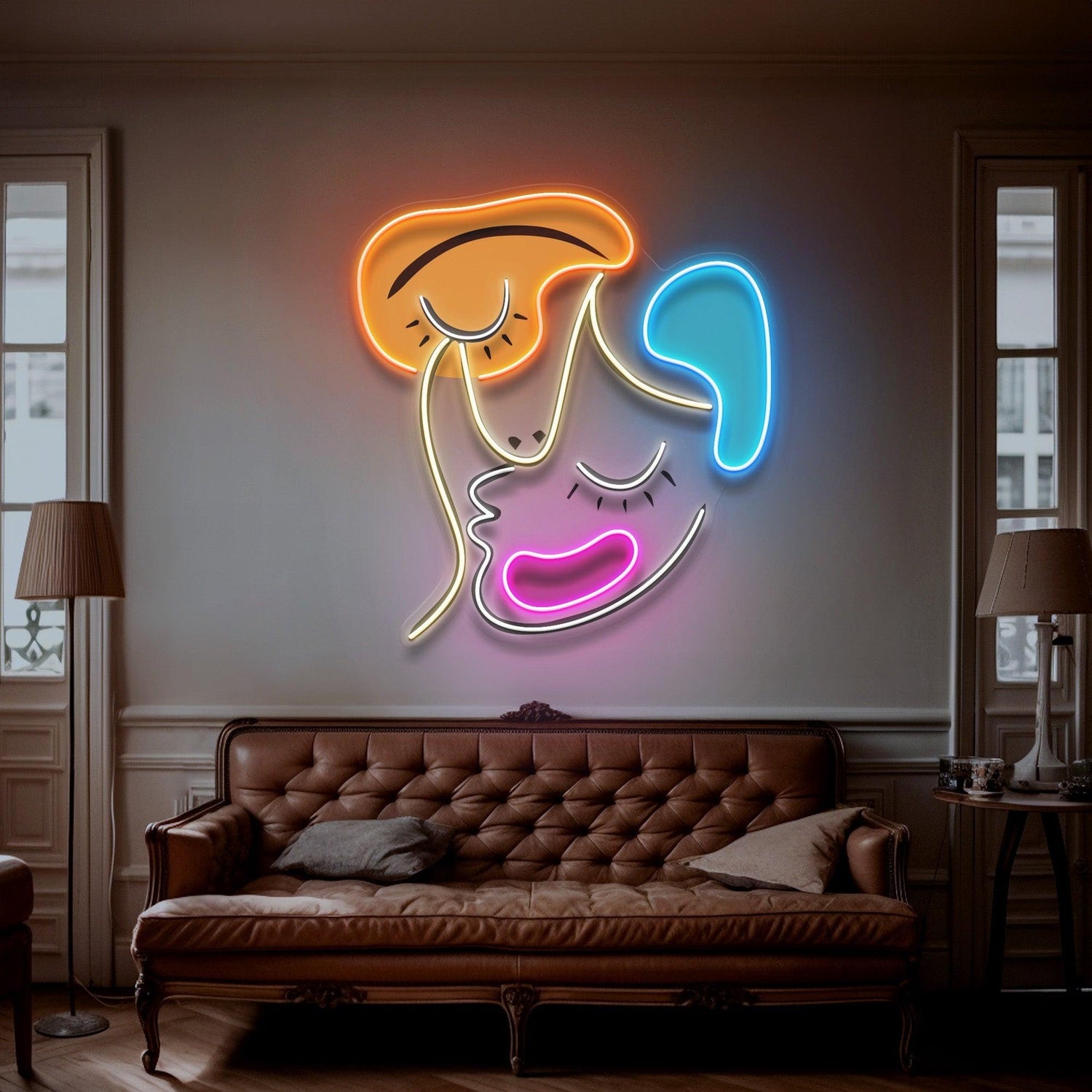Sleeping Face Abstract Art Multicolor Uv Printed Led Neon Sign For Home Bar Cafe Decor | Shineneon