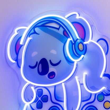 Sleeping-Gaming-Koala-With-Headphones Uv Printed Led Neon Sign For Game Room Decor | Shineneon