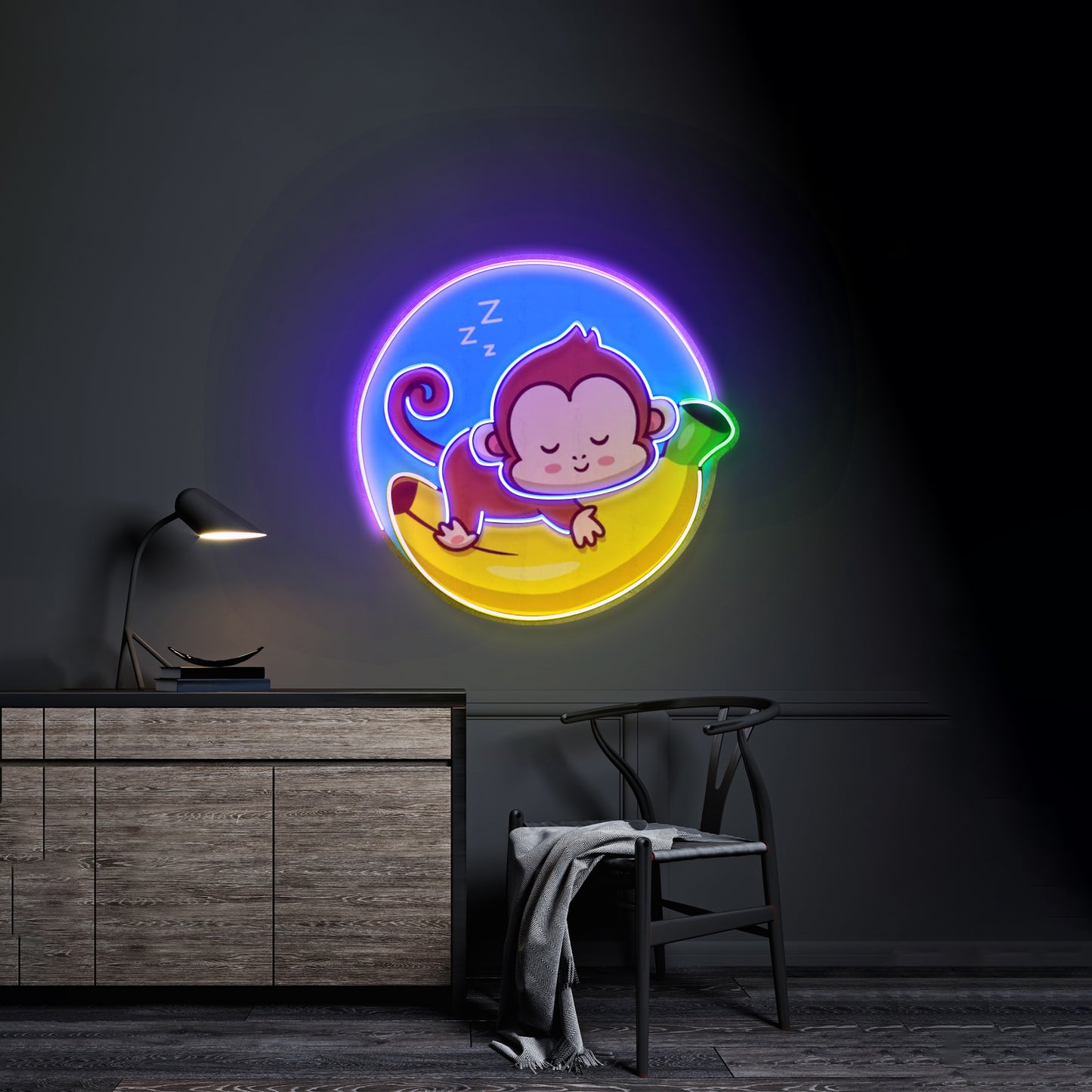 Sleeping Monkey Custom Led Signs Artwork For Sale