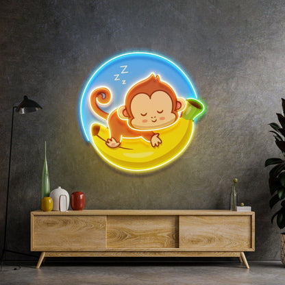 Sleeping Monkey On Banana Uv Printed Led Neon Sign For Kids Room Decor | Shineneon
