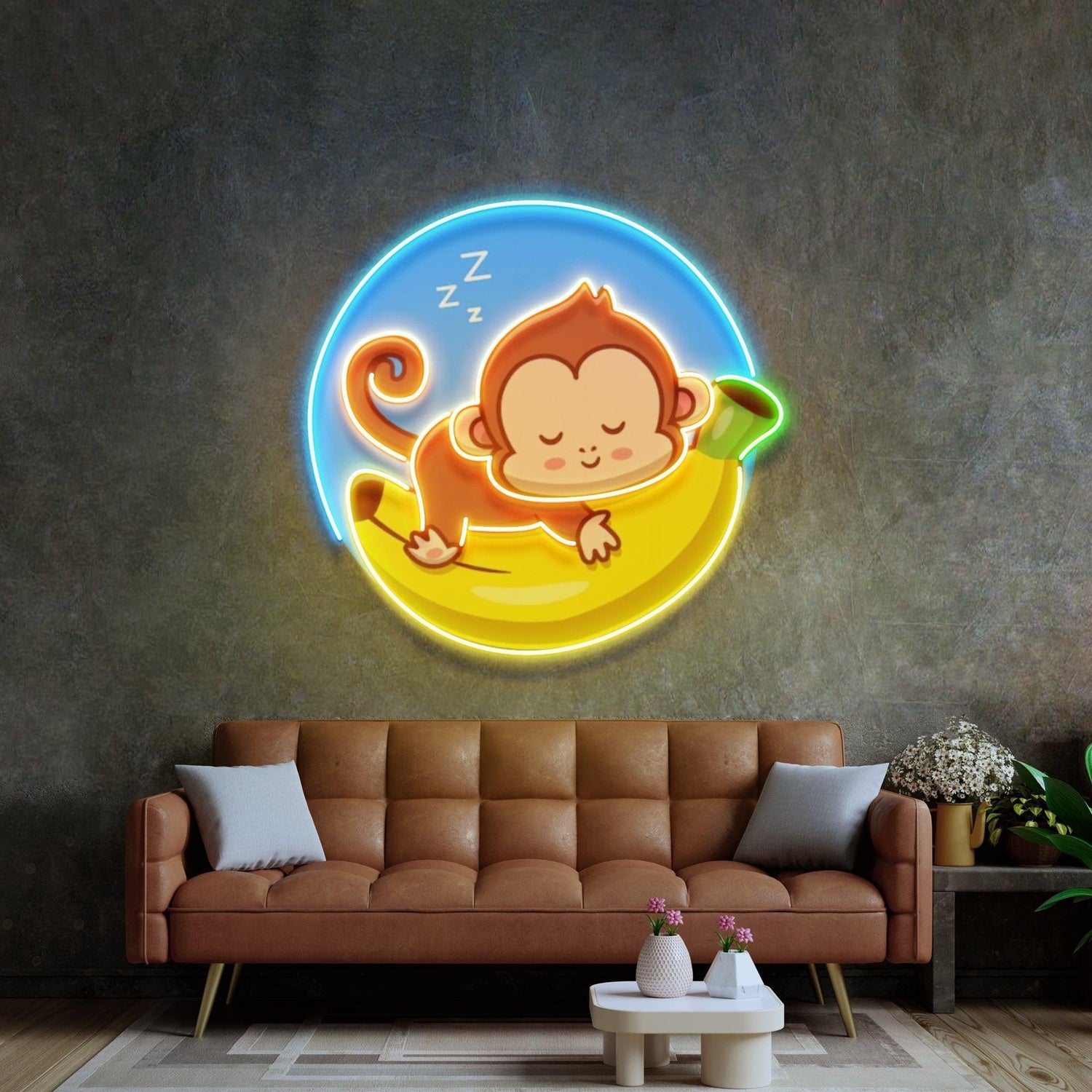 Sleeping Monkey On Banana Uv Printed Led Neon Sign For Kids Room Decor | Shineneon