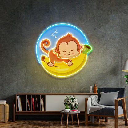 Sleeping Monkey On Banana Uv Printed Led Neon Sign For Kids Room Decor | Shineneon