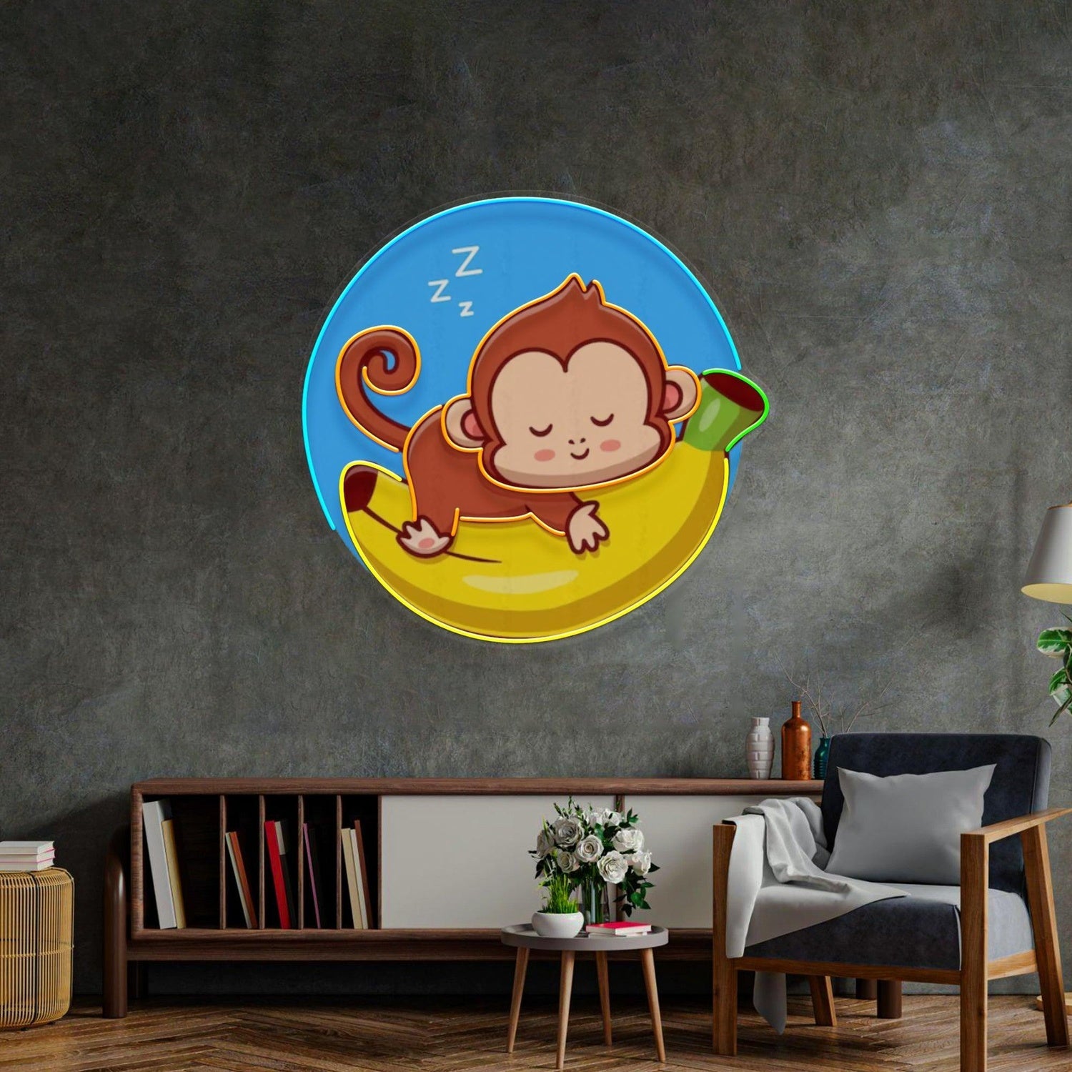 Sleeping Monkey On Banana Uv Printed Led Neon Sign For Kids Room Decor | Shineneon