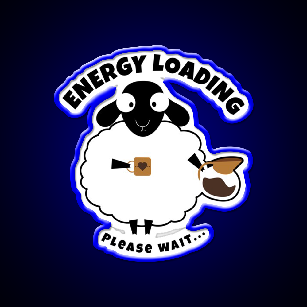 Sleepy Sheep With Coffee Energy Loading Led Neon Sign Espresso Bar Art Rgb Color