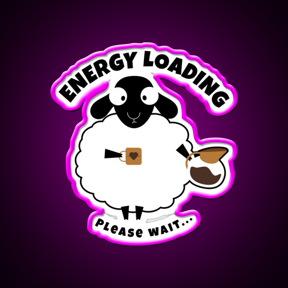 Sleepy Sheep With Coffee Energy Loading Led Neon Sign Espresso Bar Art Rgb Color