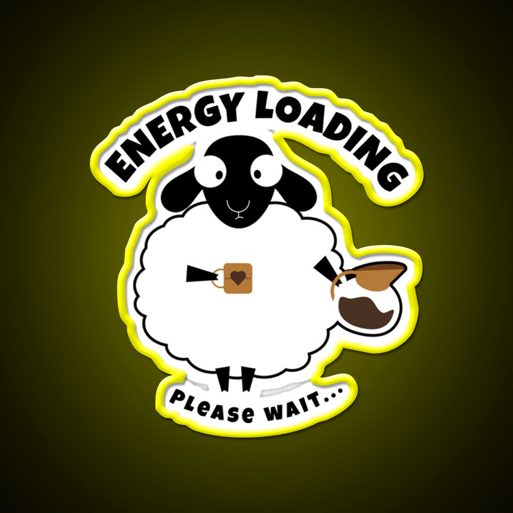 Sleepy Sheep With Coffee Energy Loading Led Neon Sign Espresso Bar Art Rgb Color