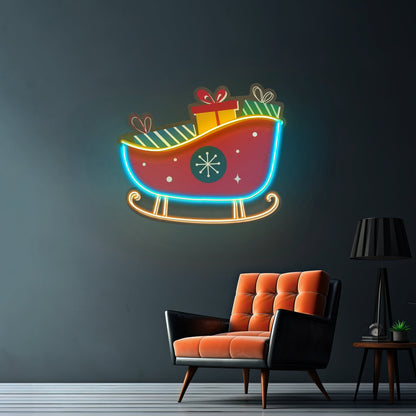 Sleigh With Gifts Christmas Led Neon Acrylic Artwork For Sale - Shineneon