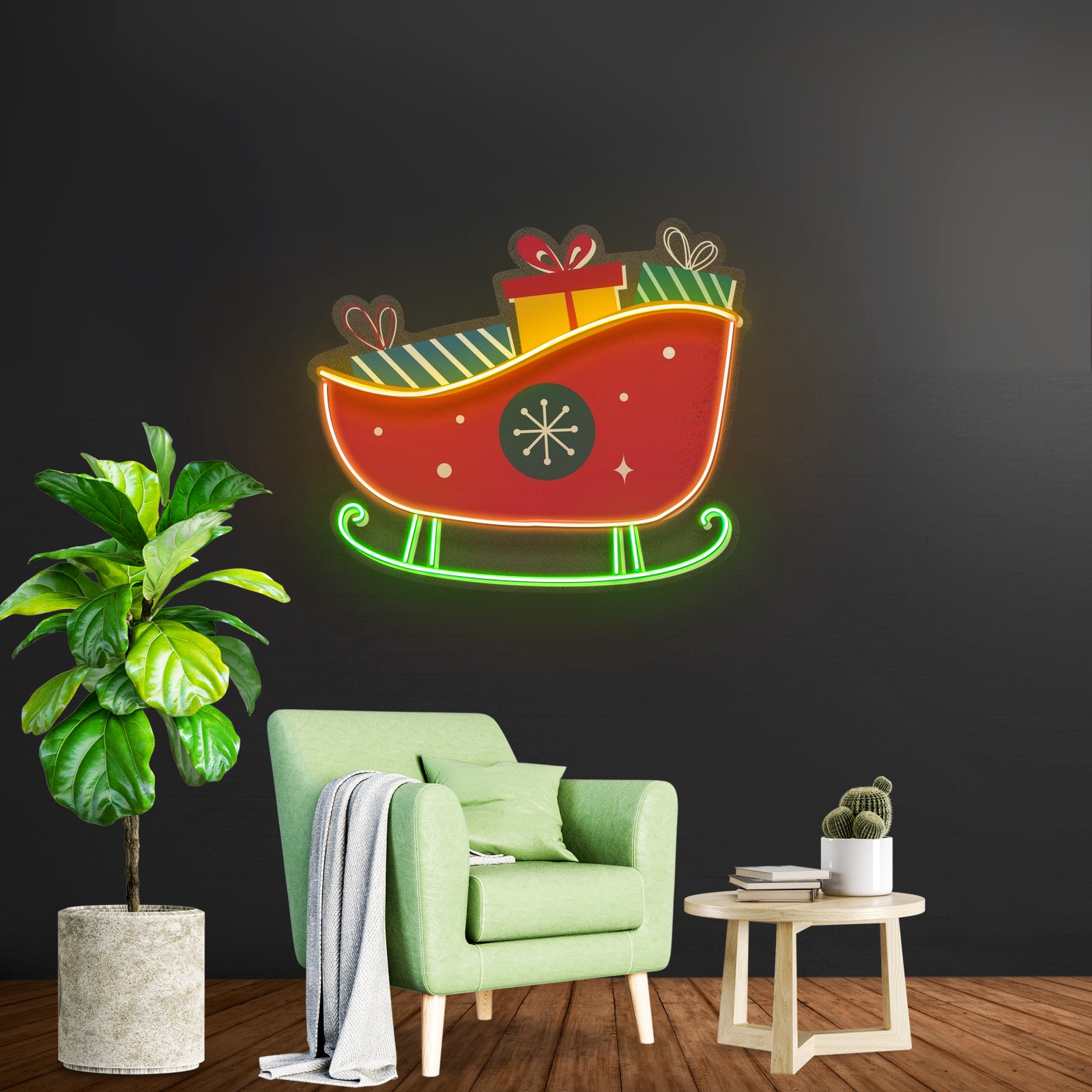 Sleigh With Gifts Christmas Led Neon Acrylic Artwork For Sale
