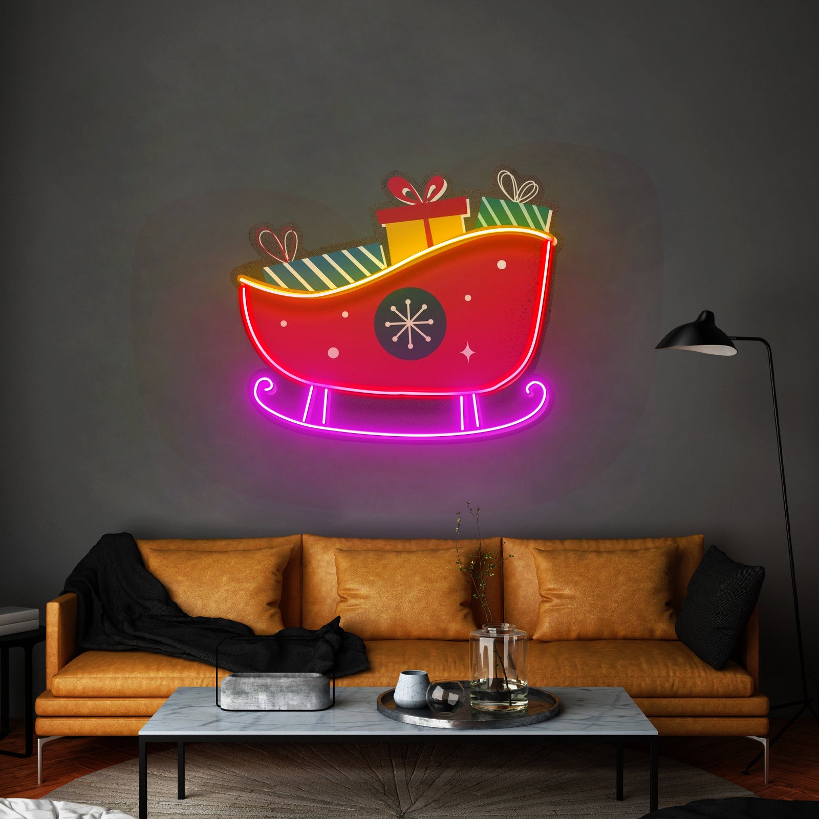 Sleigh With Gifts Christmas Led Neon Acrylic Artwork For Sale