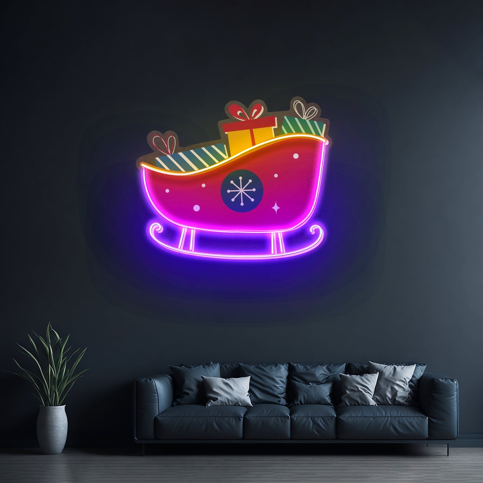 Sleigh With Gifts Christmas Led Neon Acrylic Artwork For Sale