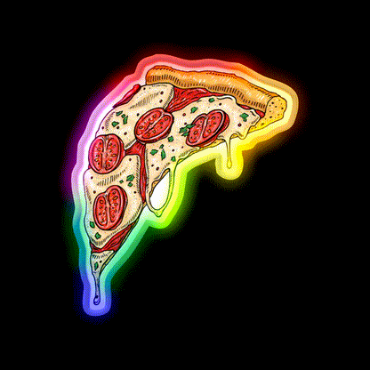 Slice Of Cheesy Margherita Pizza Fast Food Led Neon Sign For Burger Place Rgb Color - LED neon sign close-up detail