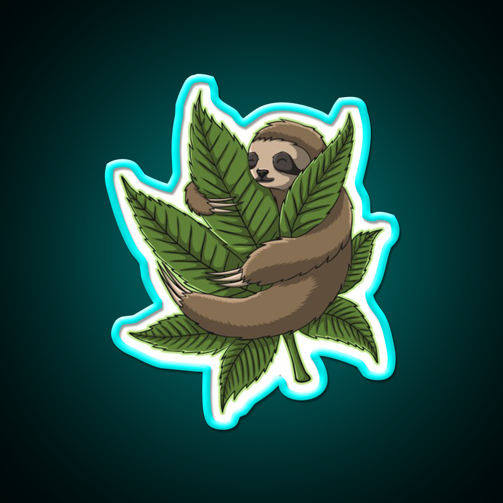 Sloth Huging Hemp Inspired Green Leaf Led Neon Sign Rgb Color - Size and dimension reference