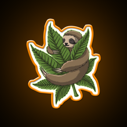 Sloth Huging Hemp Inspired Green Leaf Led Neon Sign Rgb Color - LED neon sign view 6