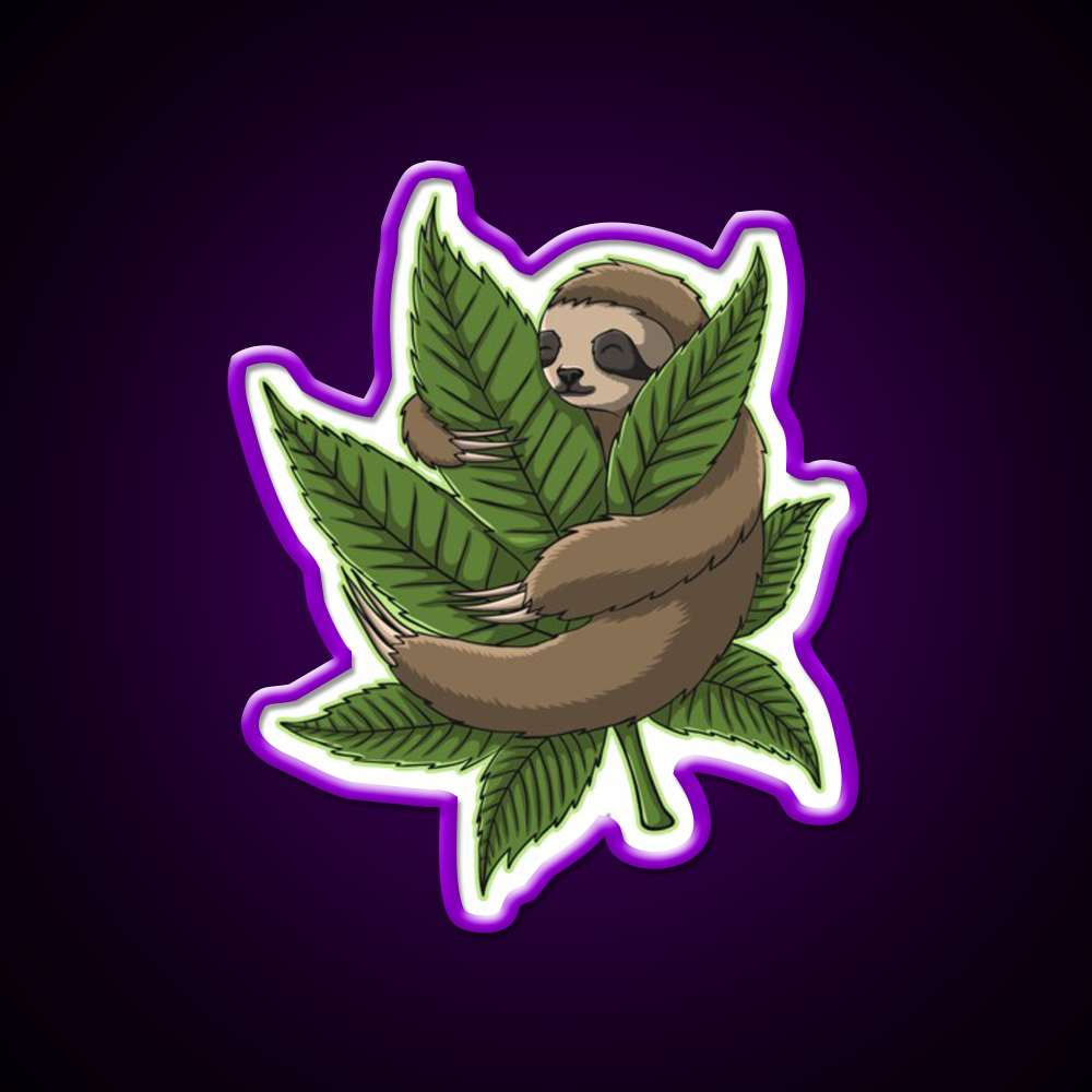 Sloth Huging Hemp Inspired Green Leaf Led Neon Sign Rgb Color - LED neon sign view 9