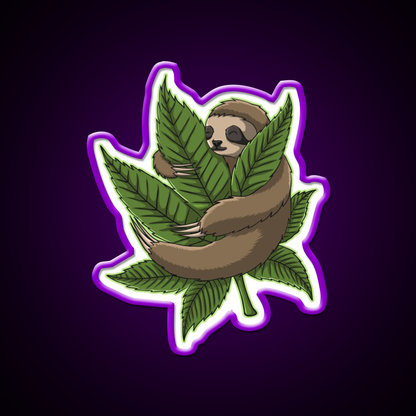 Sloth Huging Hemp Inspired Green Leaf Led Neon Sign Rgb Color - LED neon sign view 9