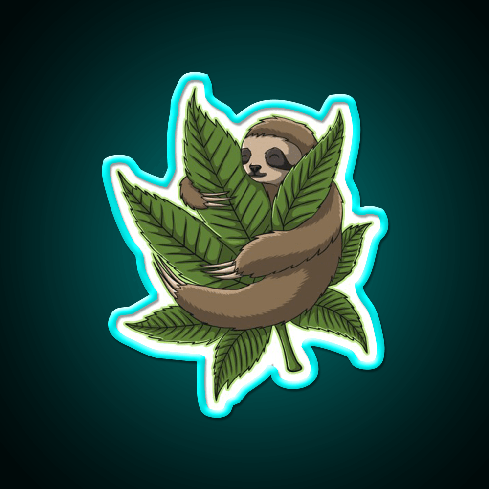 Sloth Huging Hemp Inspired Green Leaf Led Neon Sign Rgb Color - Shineneon