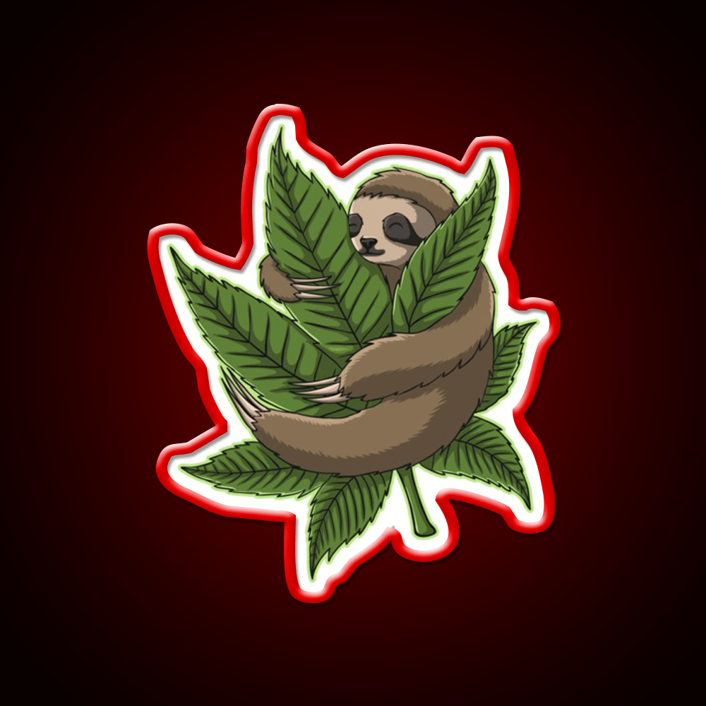 Sloth Huging Hemp Inspired Green Leaf Led Neon Sign Rgb Color - Shineneon
