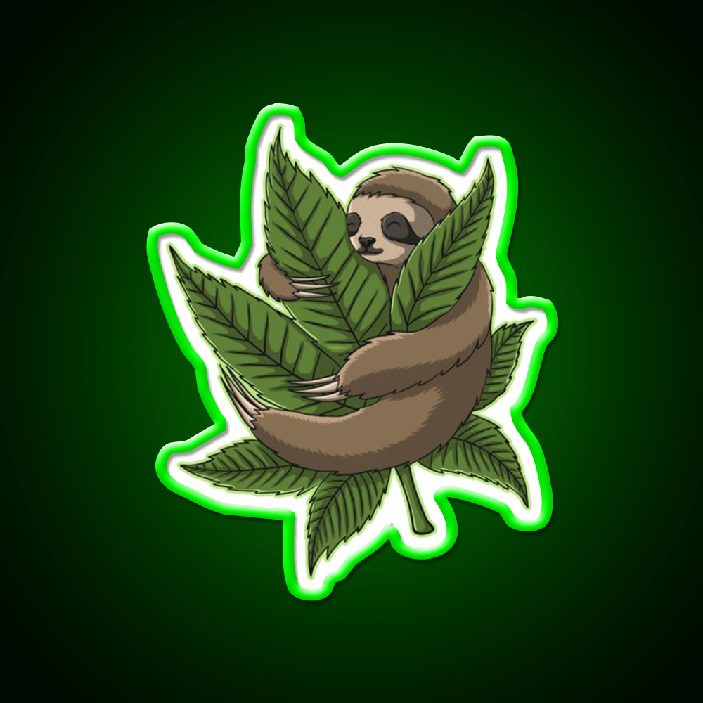 Sloth Huging Hemp Inspired Green Leaf Led Neon Sign Rgb Color - Shineneon