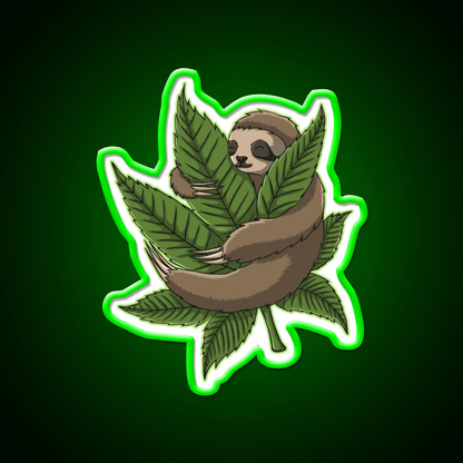 Sloth Huging Hemp Inspired Green Leaf Led Neon Sign Rgb Color - Shineneon
