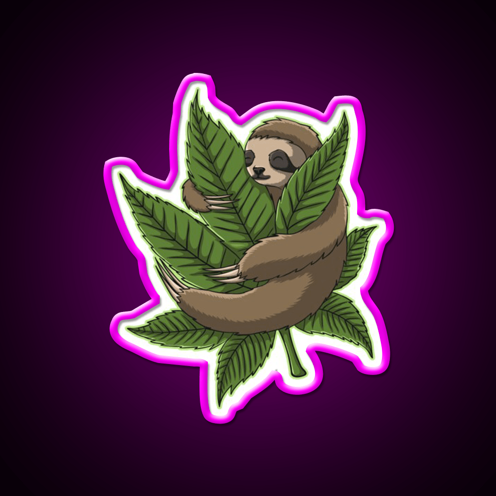 Sloth Huging Hemp Inspired Green Leaf Led Neon Sign Rgb Color - Shineneon