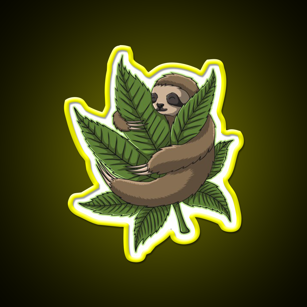 Sloth Huging Hemp Inspired Green Leaf Led Neon Sign Rgb Color - LED neon sign view 7