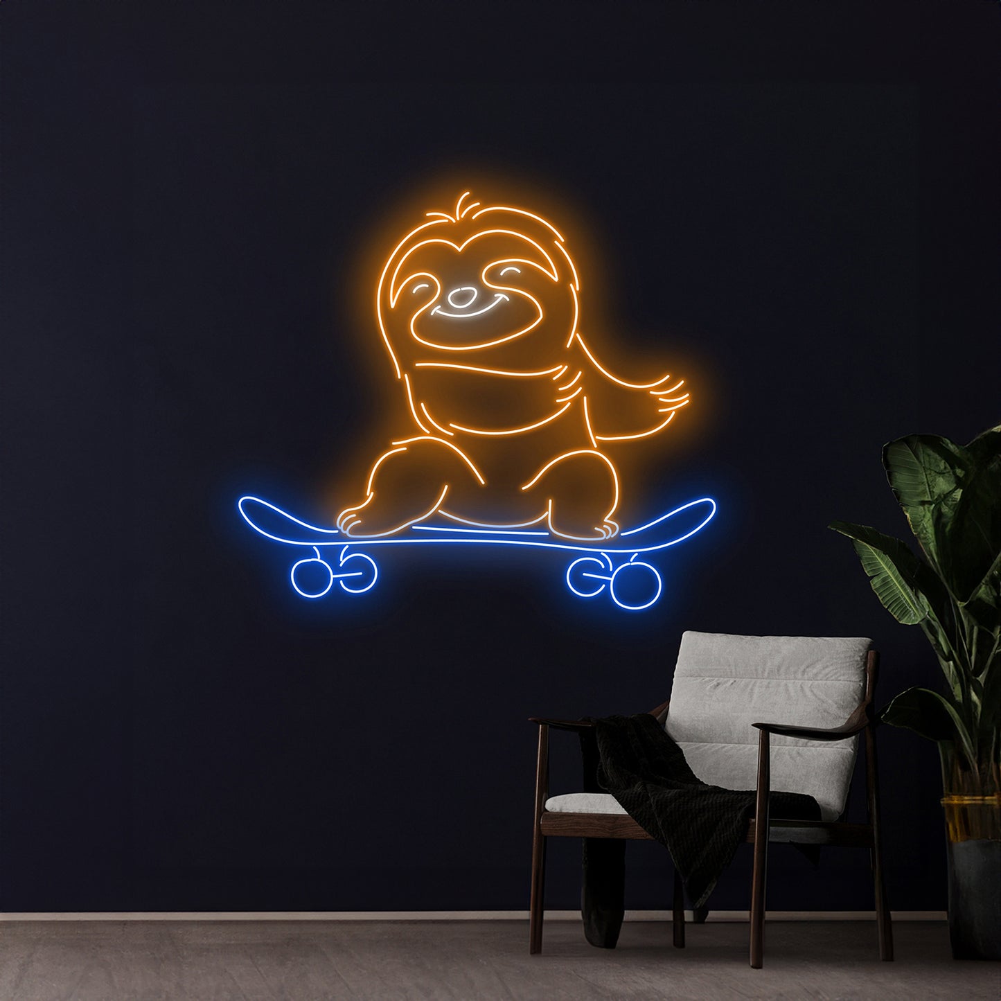 Sloth Skateboarding Led Sign Wall Decor