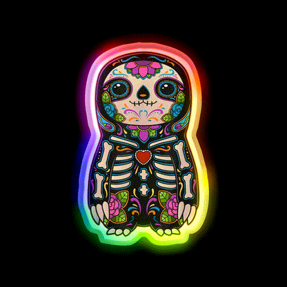Sloth Sugar Skull Mexico Calavera Party Drink Tequila Led Neon Sign Rgb Color - LED neon sign close-up detail